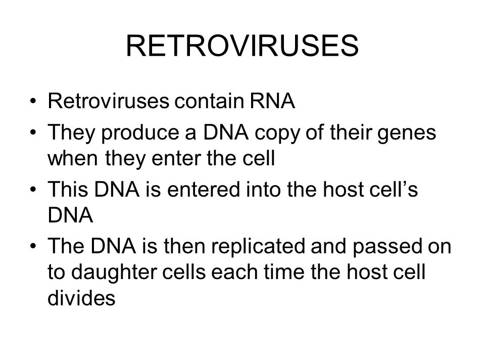 RETROVIRUSES Retroviruses contain RNA