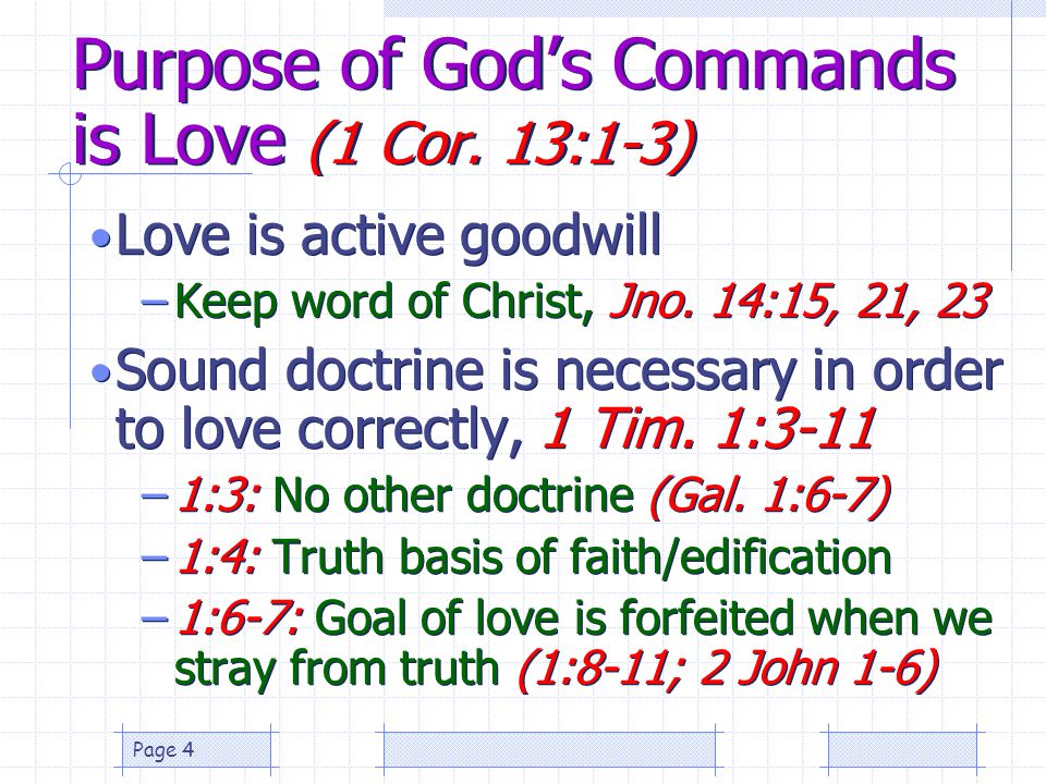 Purpose of God’s Commands is Love (1 Cor. 13:1-3)