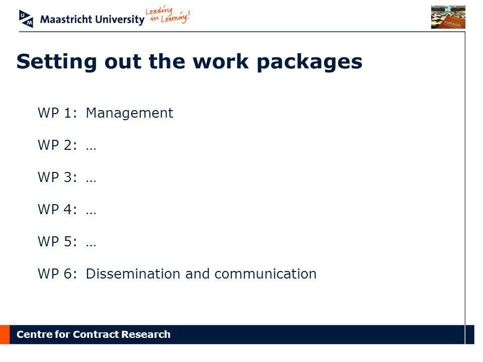 Setting out the work packages
