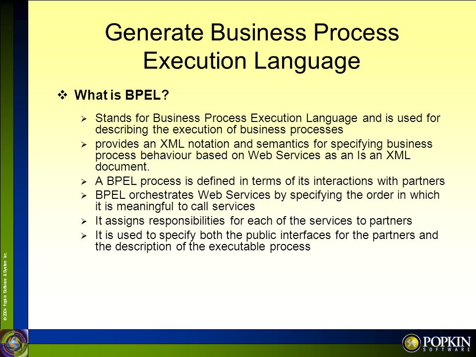 Generate Business Process Execution Language