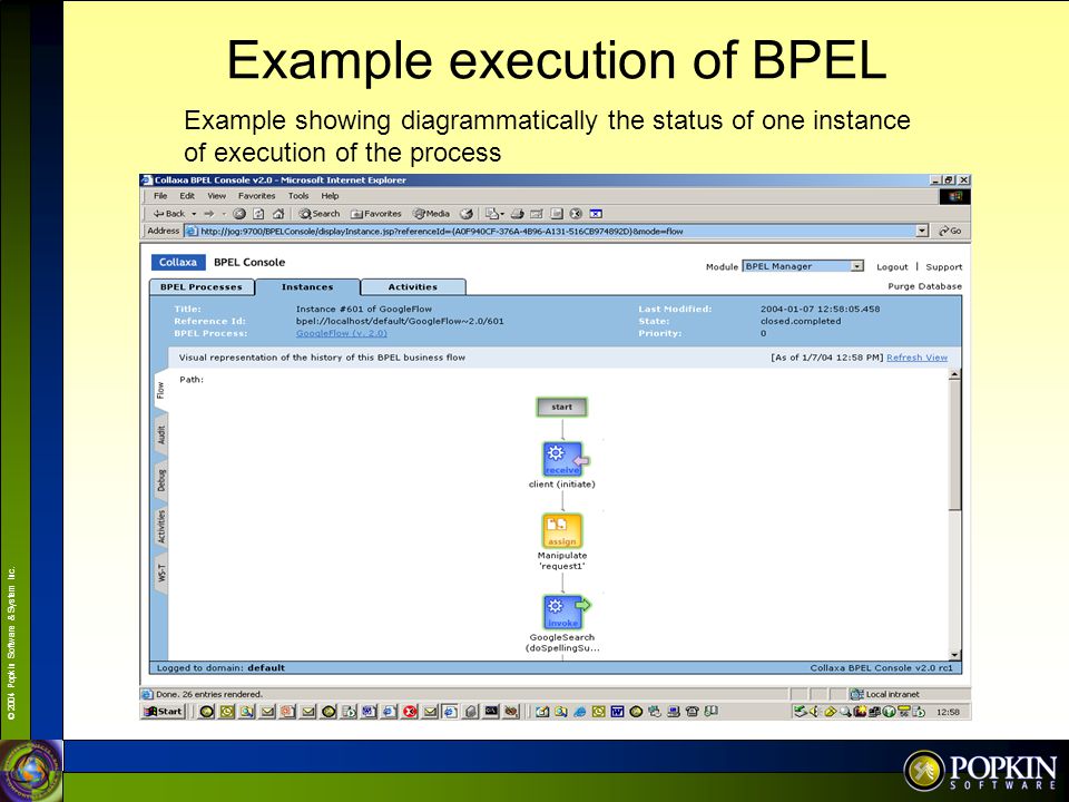 Example execution of BPEL