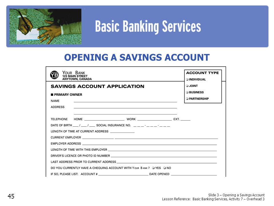 Opening a Bank account. Open Bank account. Main Banking activities. Bank account Type individual or individual entrepreneur. Banking activity