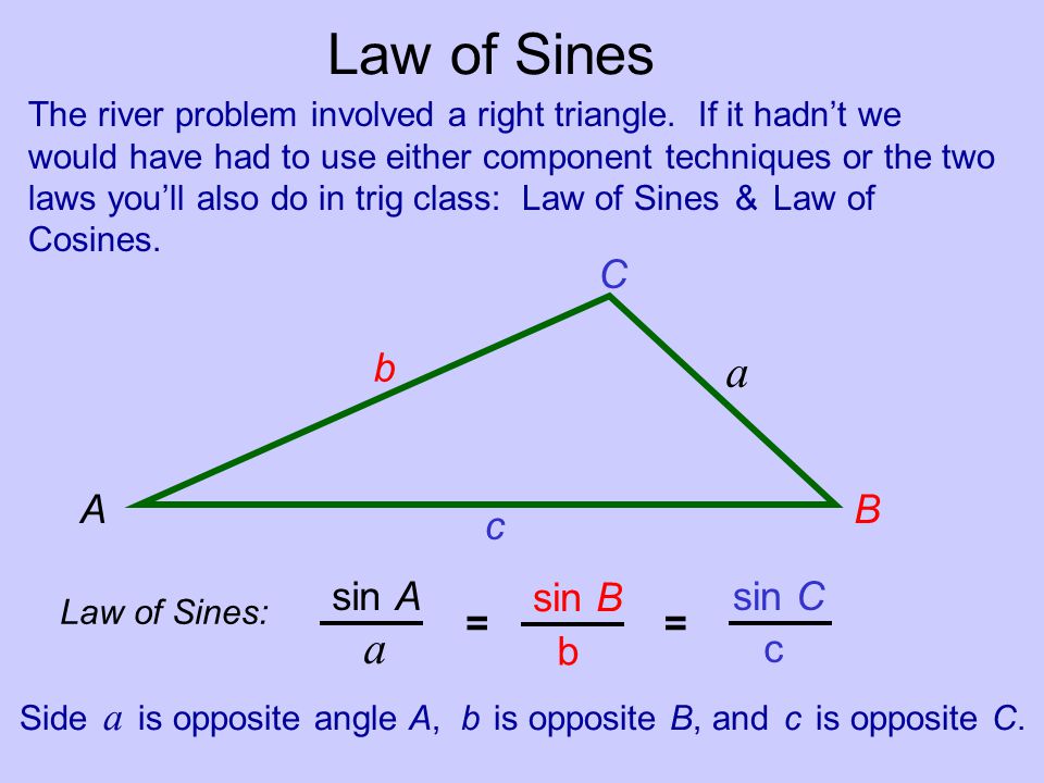 Law of Sines A B C c b a sin A sin B sin C = = a b c