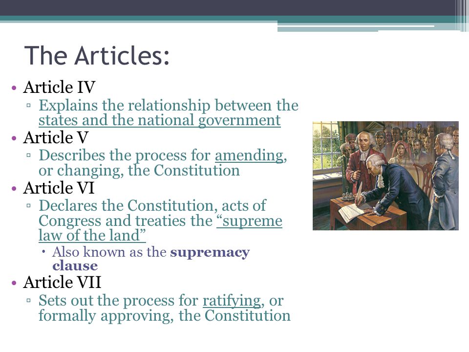 The Articles: Article IV Article V Article VI Article VII