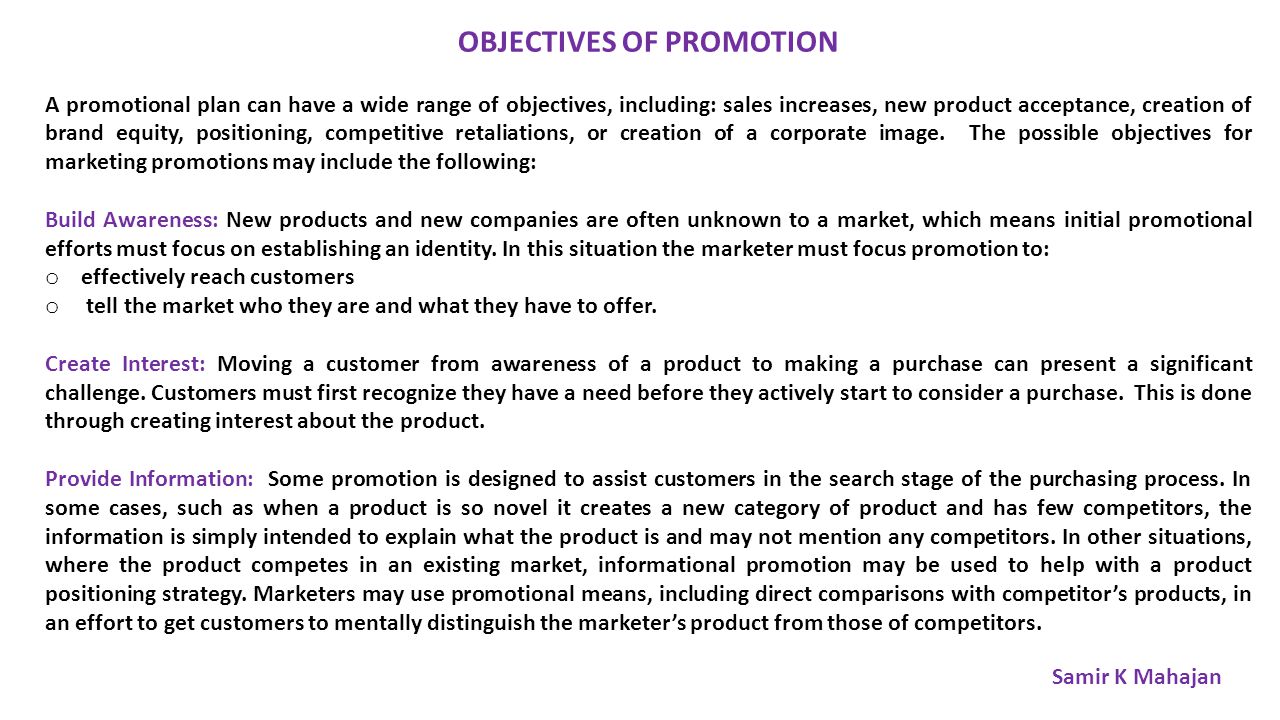 OBJECTIVES OF PROMOTION
