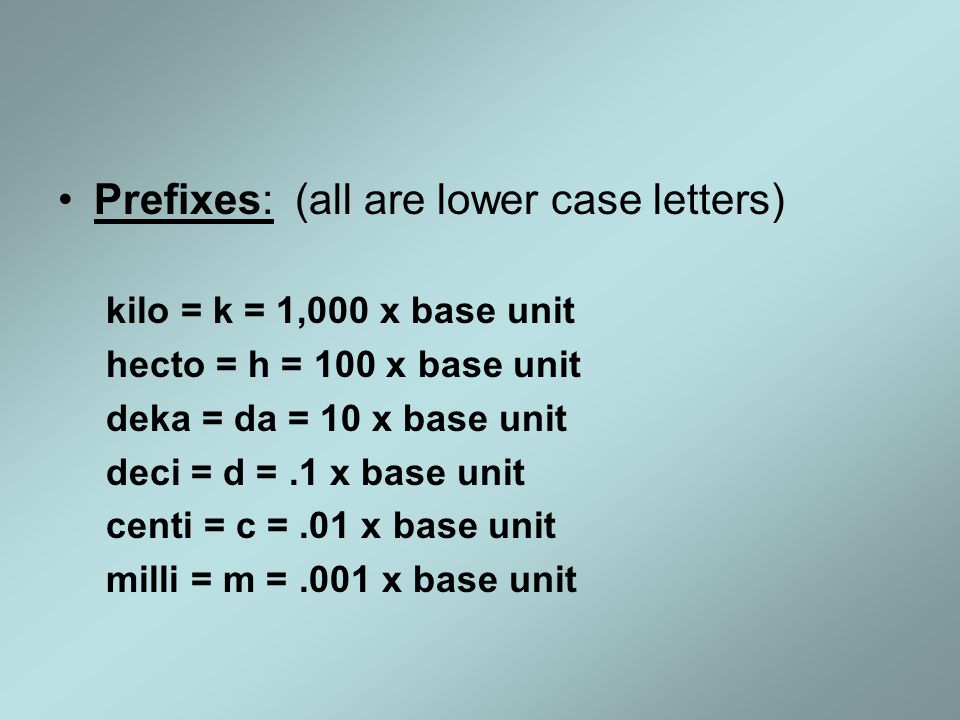 Prefixes: (all are lower case letters)