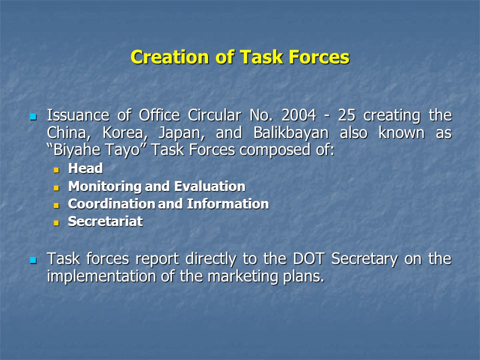 Creation of Task Forces