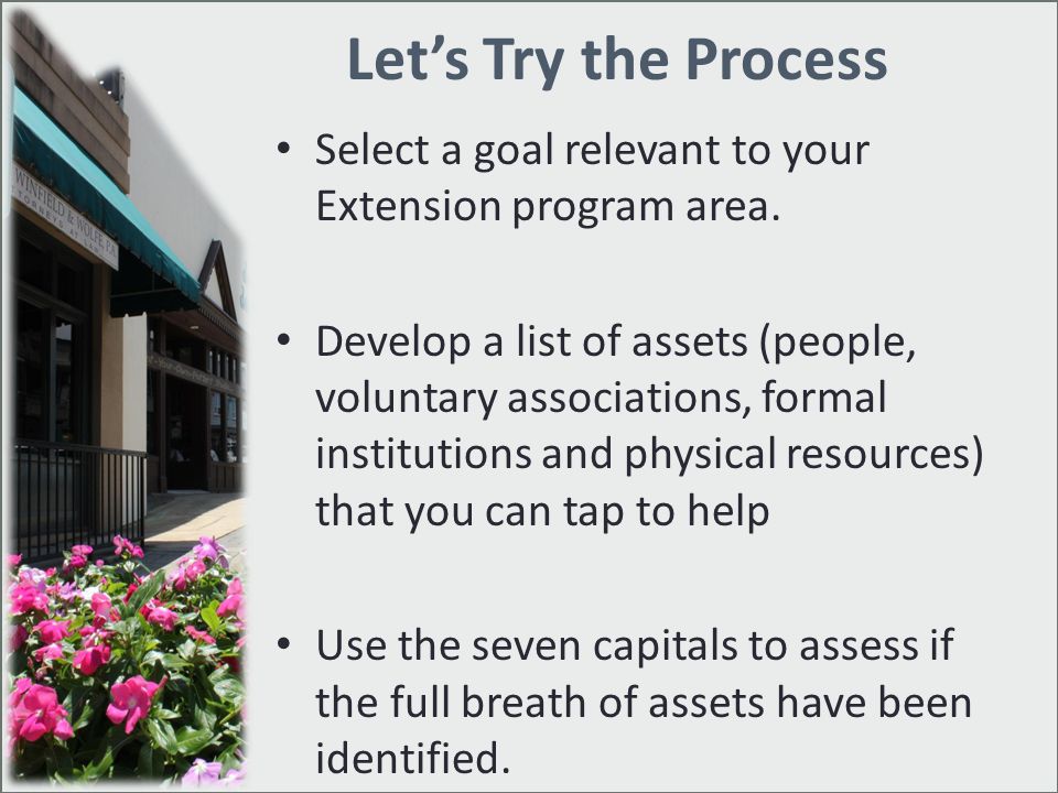 Let’s Try the Process Select a goal relevant to your Extension program area.