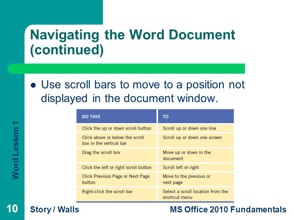 Navigating the Word Document (continued)