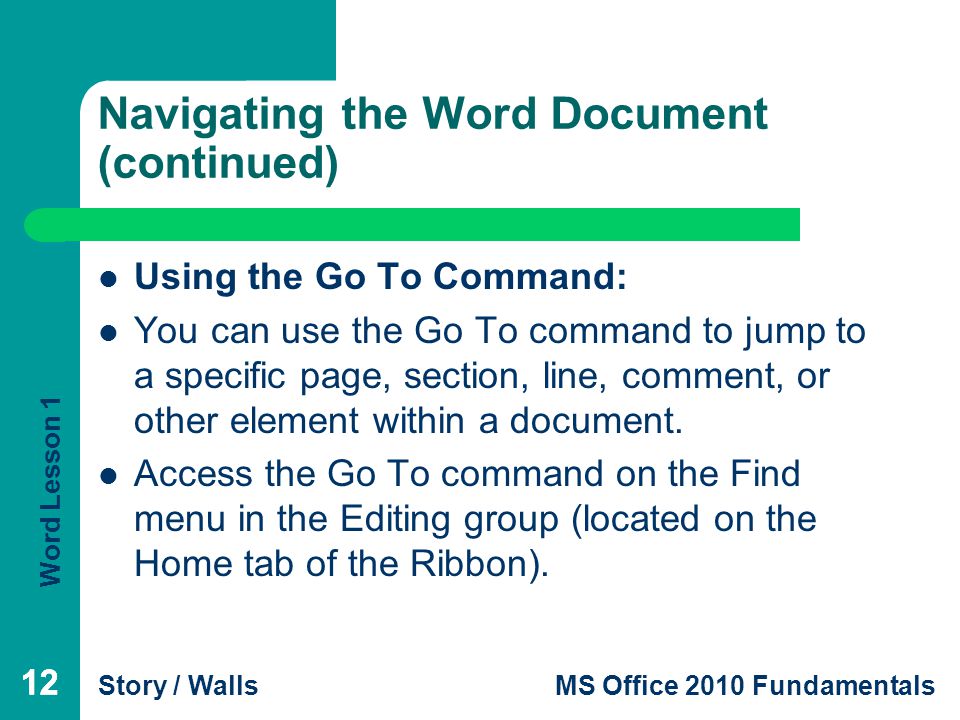 Navigating the Word Document (continued)