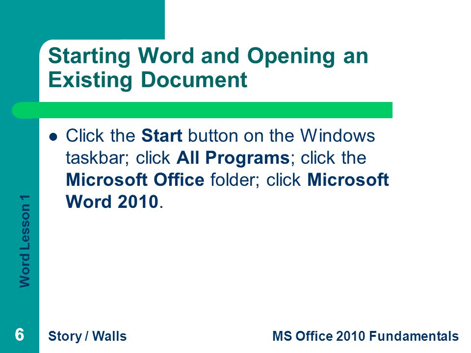 Starting Word and Opening an Existing Document
