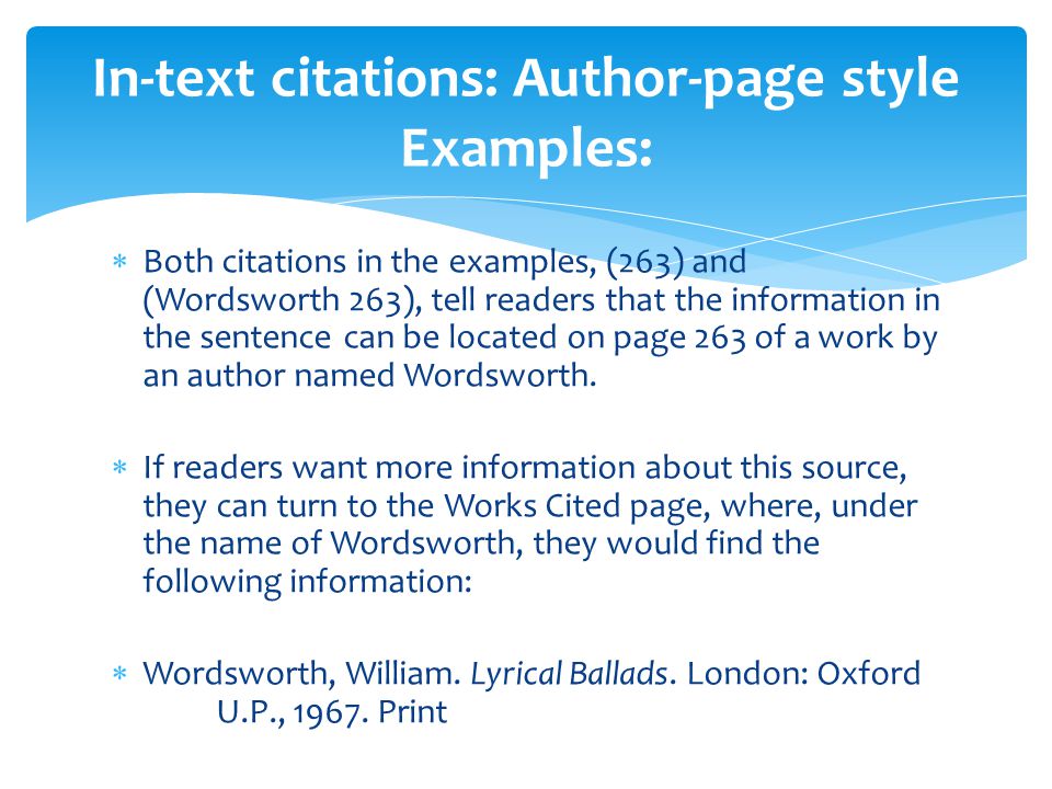 In-text citations: Author-page style Examples: