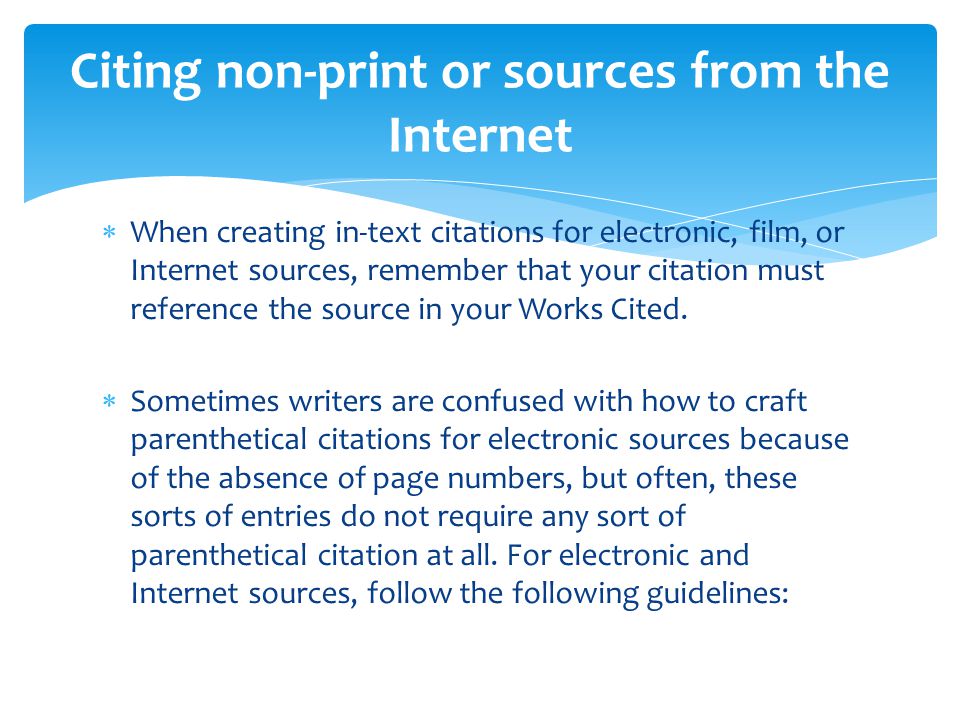 Citing non-print or sources from the Internet