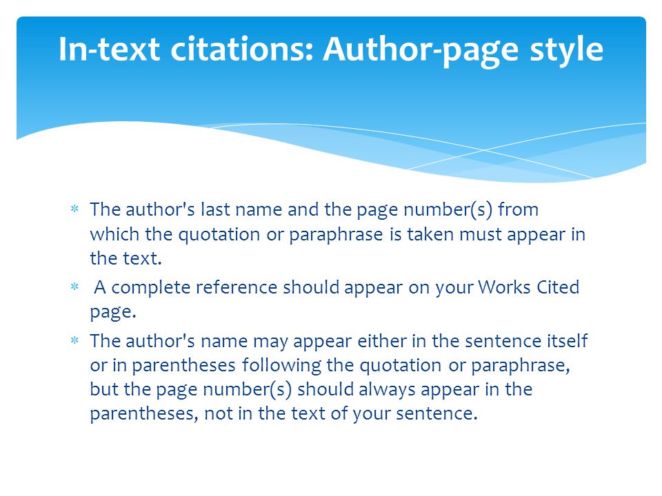 In-text citations: Author-page style