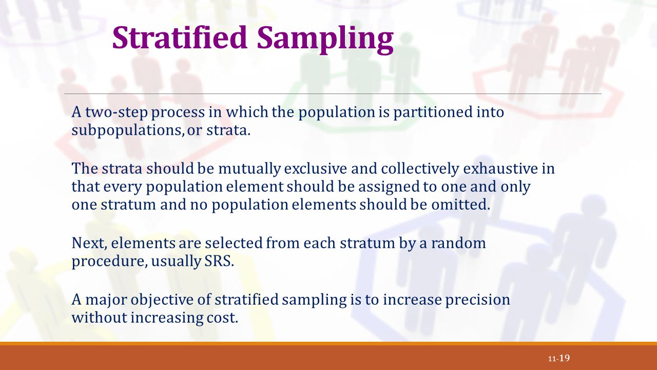 Stratified Sampling A two-step process in which the population is partitioned into subpopulations, or strata.