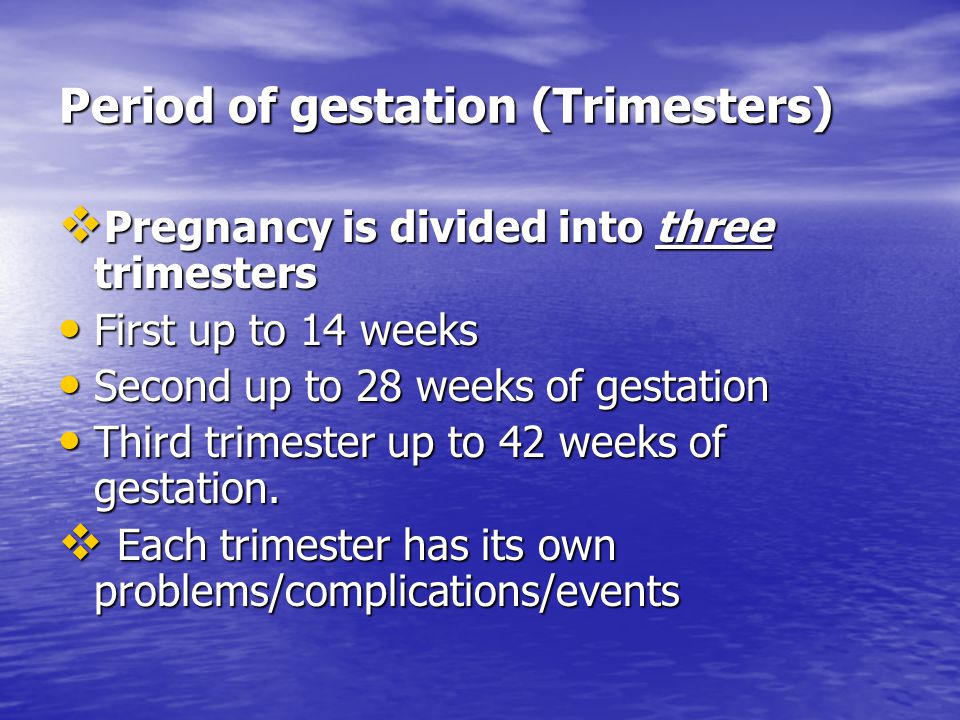 Period of gestation (Trimesters)