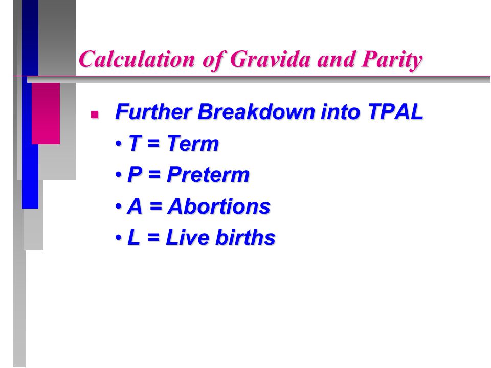 Calculation of Gravida and Parity