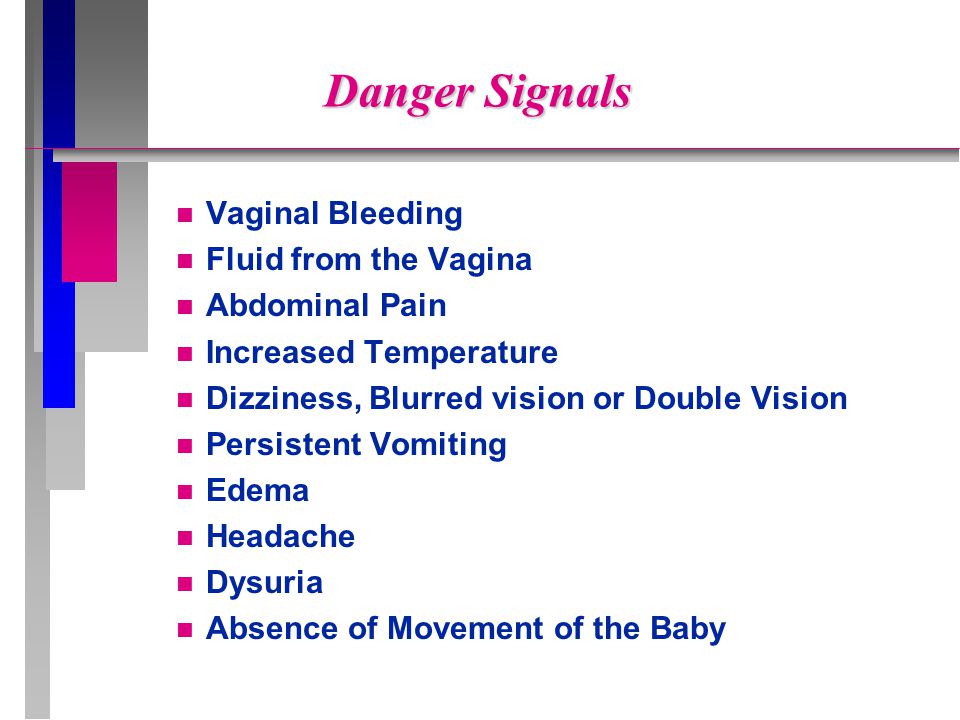 Danger Signals Vaginal Bleeding Fluid from the Vagina Abdominal Pain