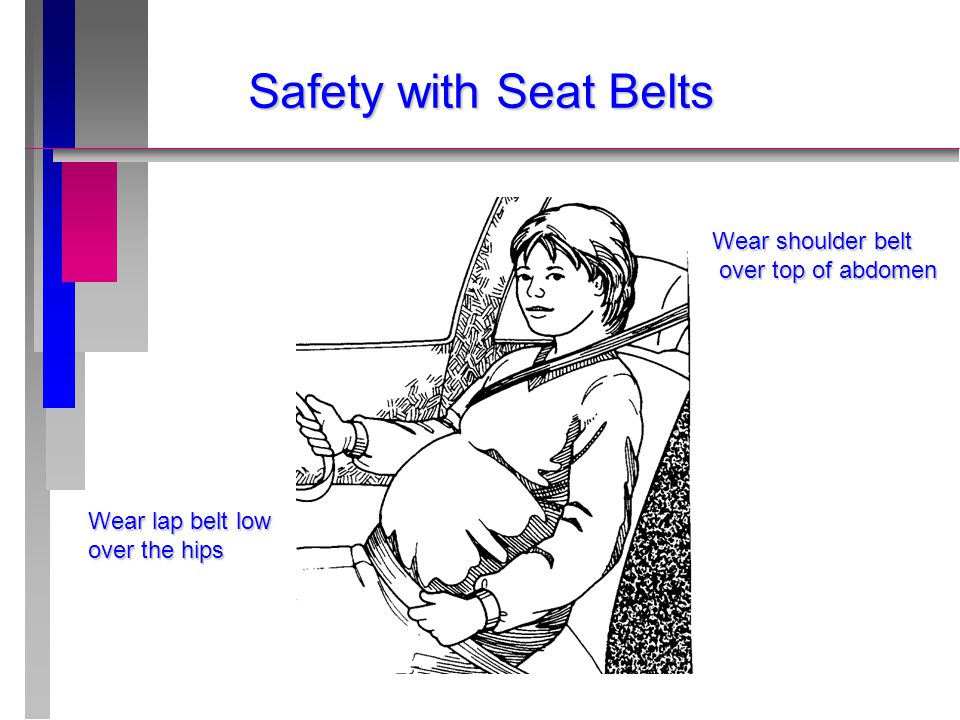 Safety with Seat Belts Wear shoulder belt over top of abdomen