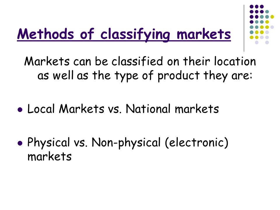 Methods of classifying markets