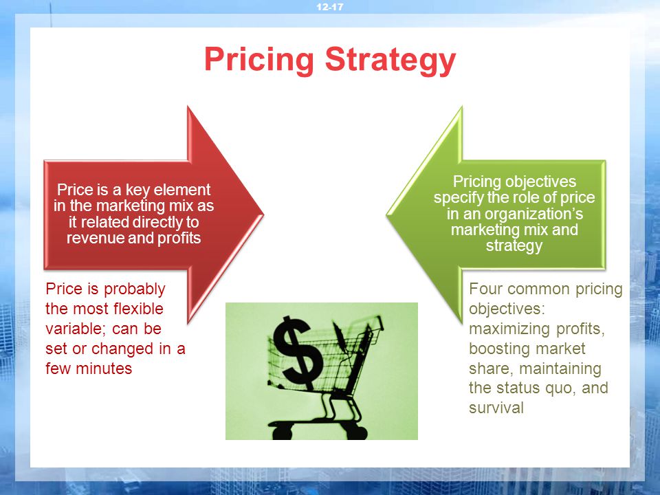 Pricing Strategy Price is a key element in the marketing mix as it related directly to revenue and profits.