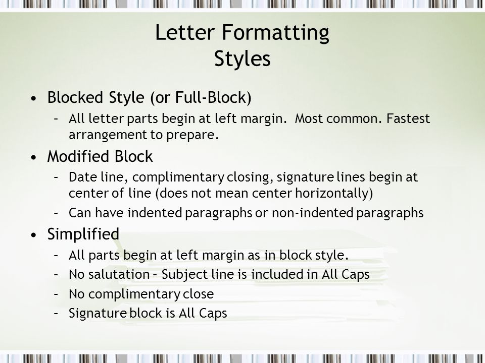 Letter Formatting Styles
