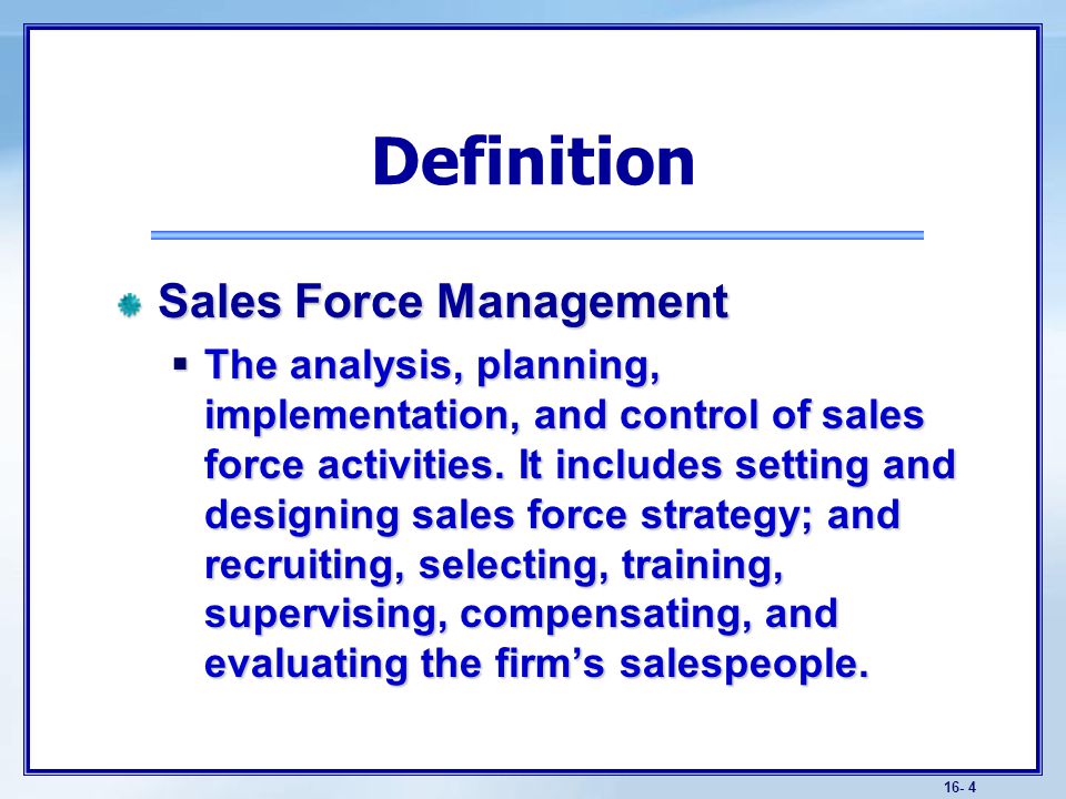 Major Steps in Sales Force Management