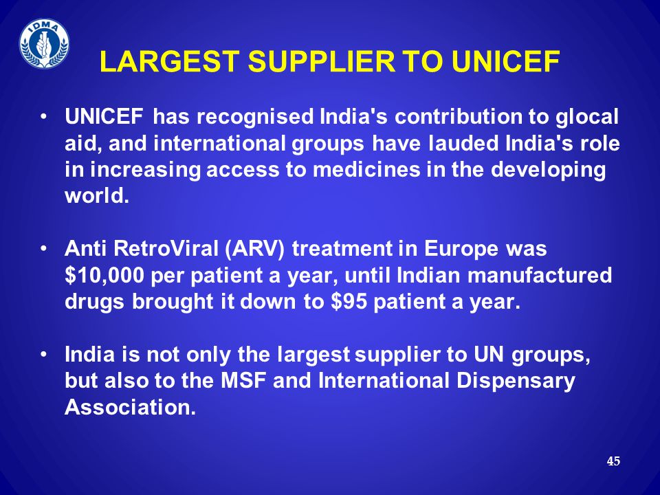 LARGEST SUPPLIER TO UNICEF