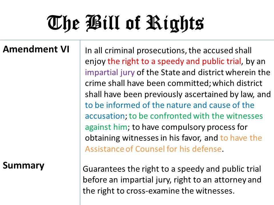 The Bill of Rights Amendment VI Summary