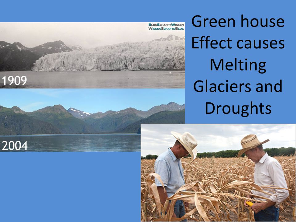 Green house Effect causes Melting Glaciers and Droughts