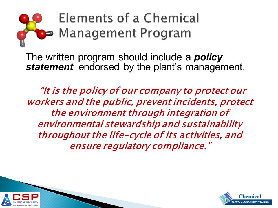 Elements of a Chemical Management Program