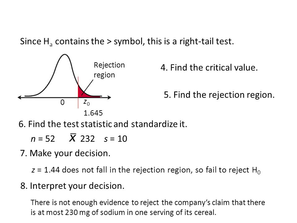 5. Find the rejection region.