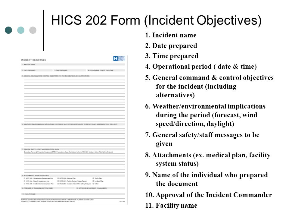 HICS 202 Form (Incident Objectives)