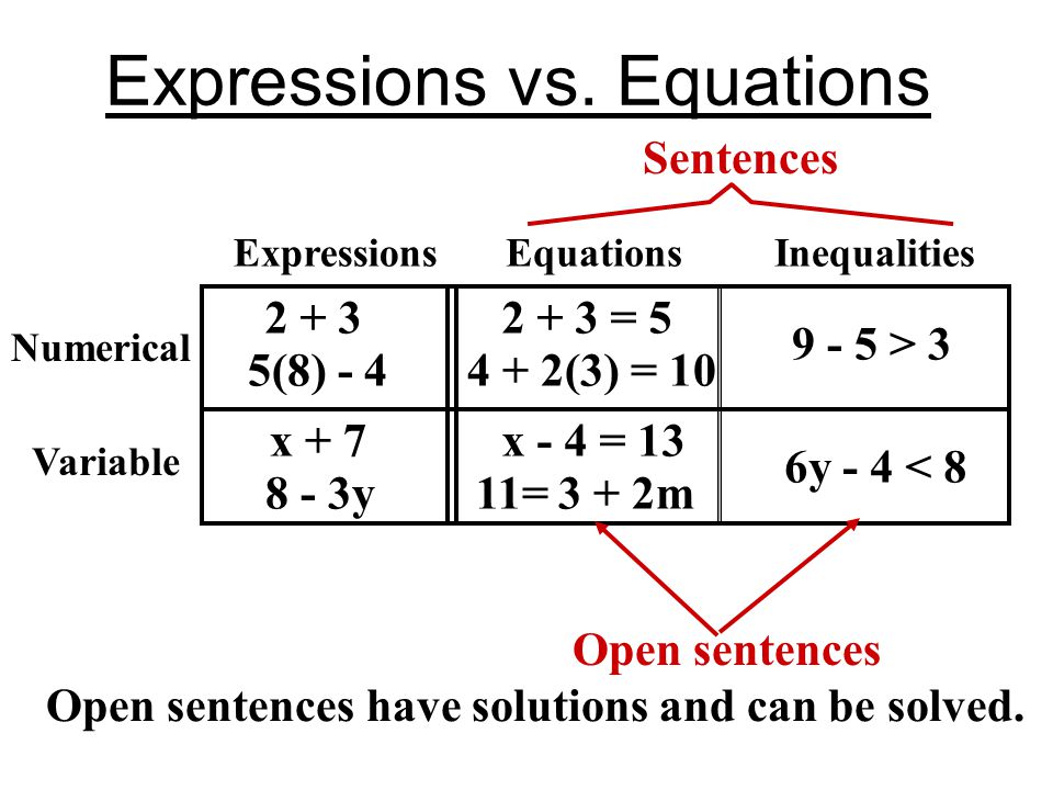 Expressions vs. Equations