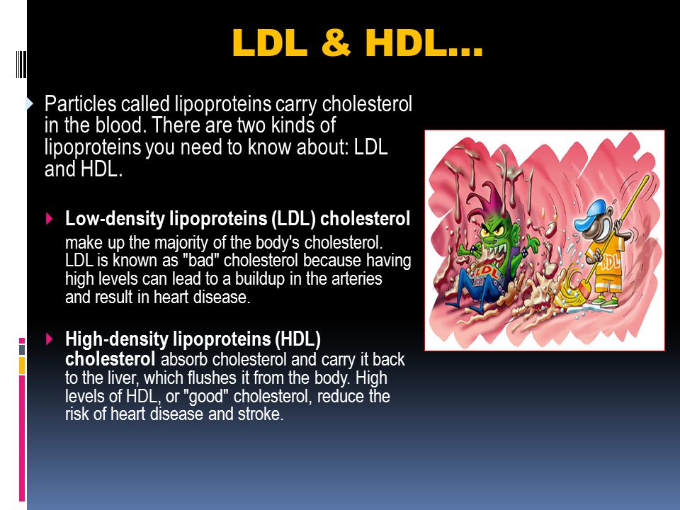 LDL & HDL… Particles called lipoproteins carry cholesterol in the blood. There are two kinds of lipoproteins you need to know about: LDL and HDL.