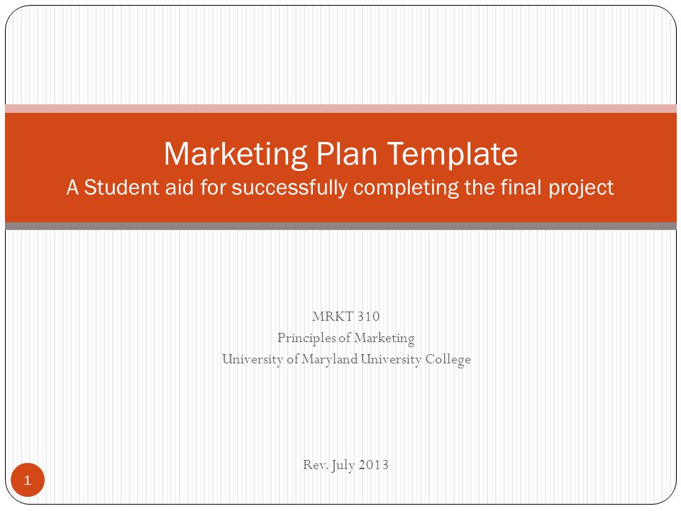 Marketing Plan Template A Student aid for successfully completing the final project