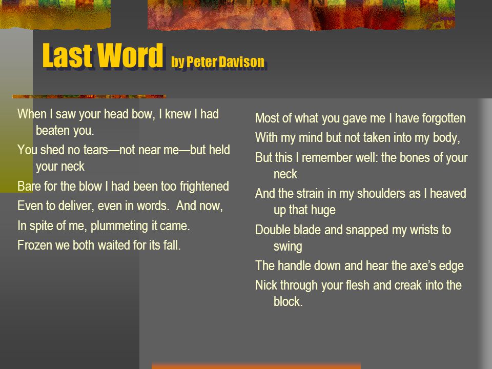 the last word poem by peter davison
