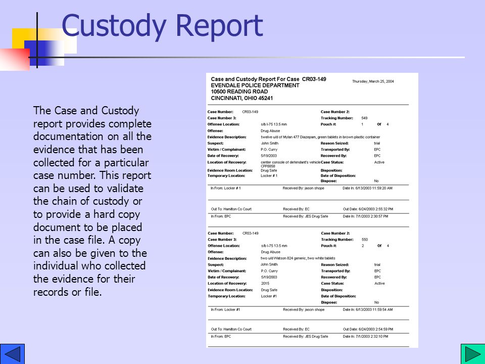 Custody Report