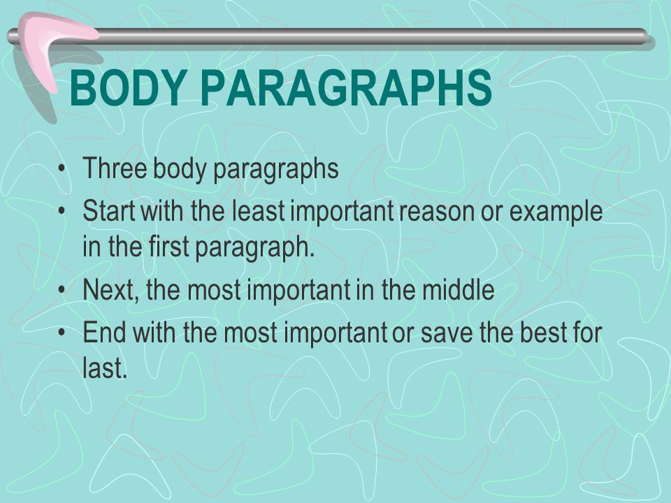 BODY PARAGRAPHS Three body paragraphs