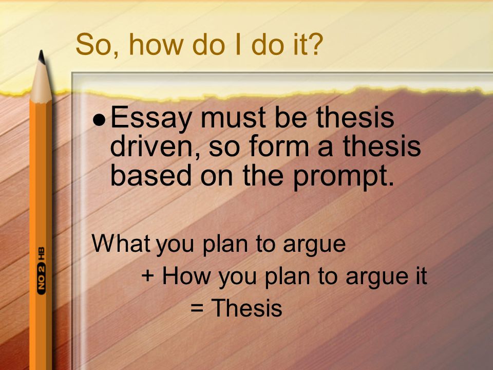 Essay must be thesis driven, so form a thesis based on the prompt.