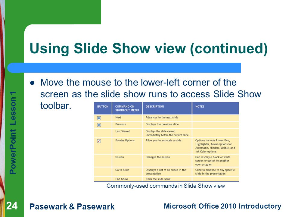 Using Slide Show view (continued)