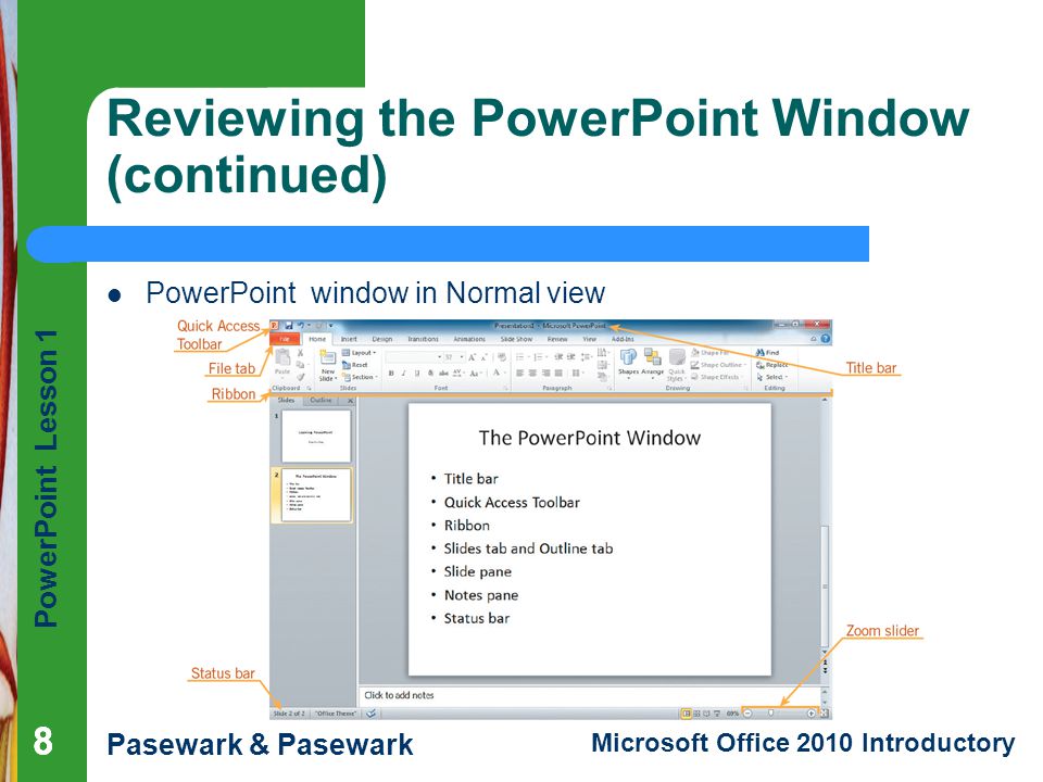 Reviewing the PowerPoint Window (continued)