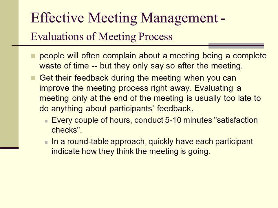 Effective Meeting Management - Evaluations of Meeting Process