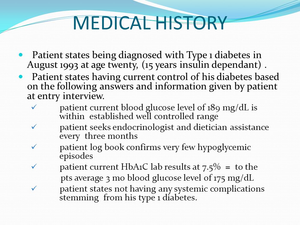 type 1 diabetes history taking