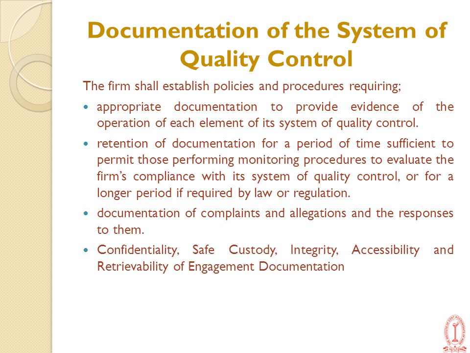 Documentation of the System of Quality Control
