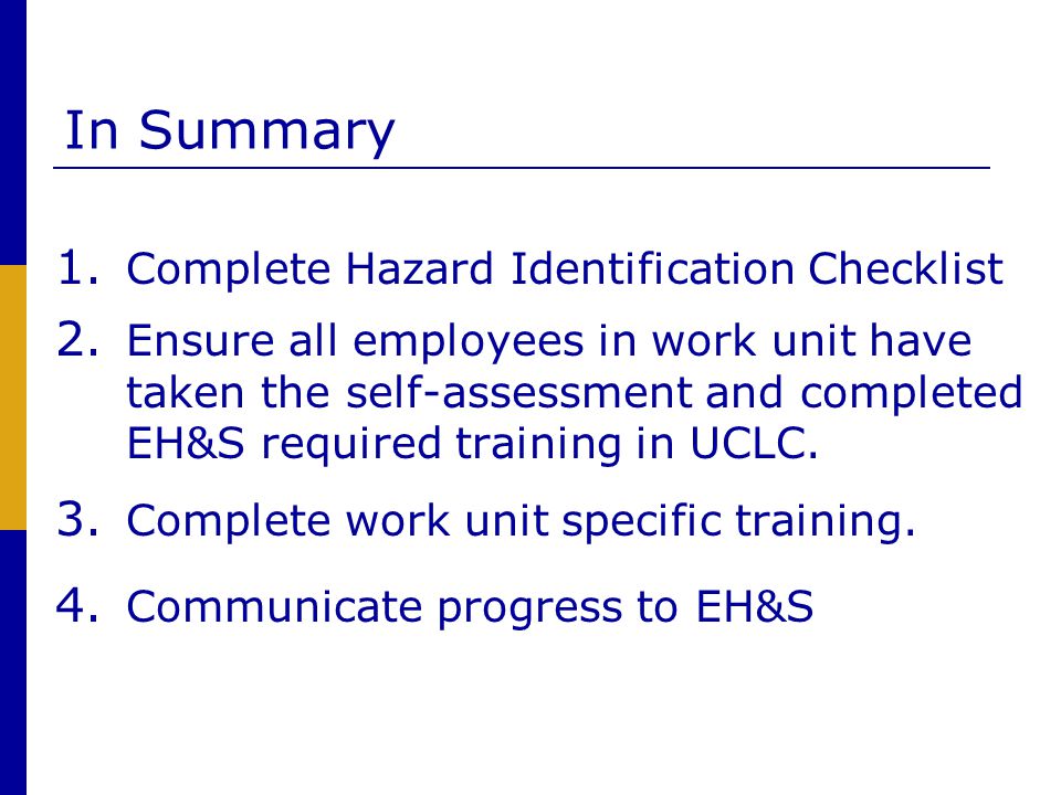 In Summary Complete Hazard Identification Checklist