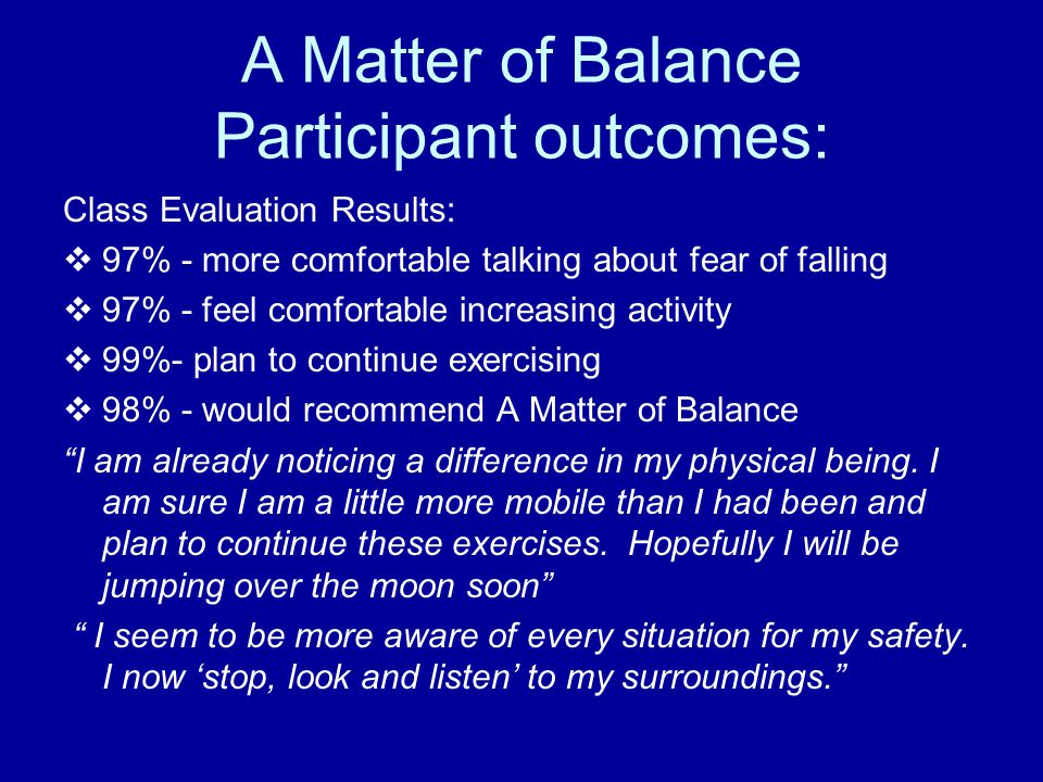 A Matter of Balance Participant outcomes: