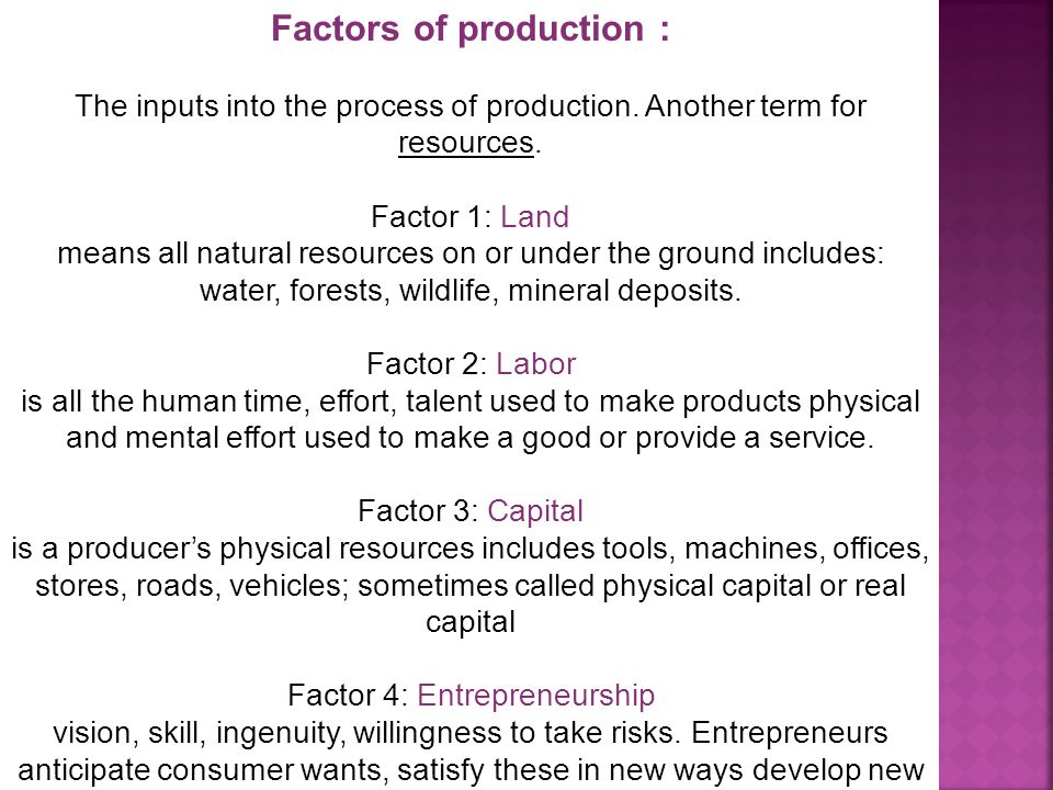 Factors of production :