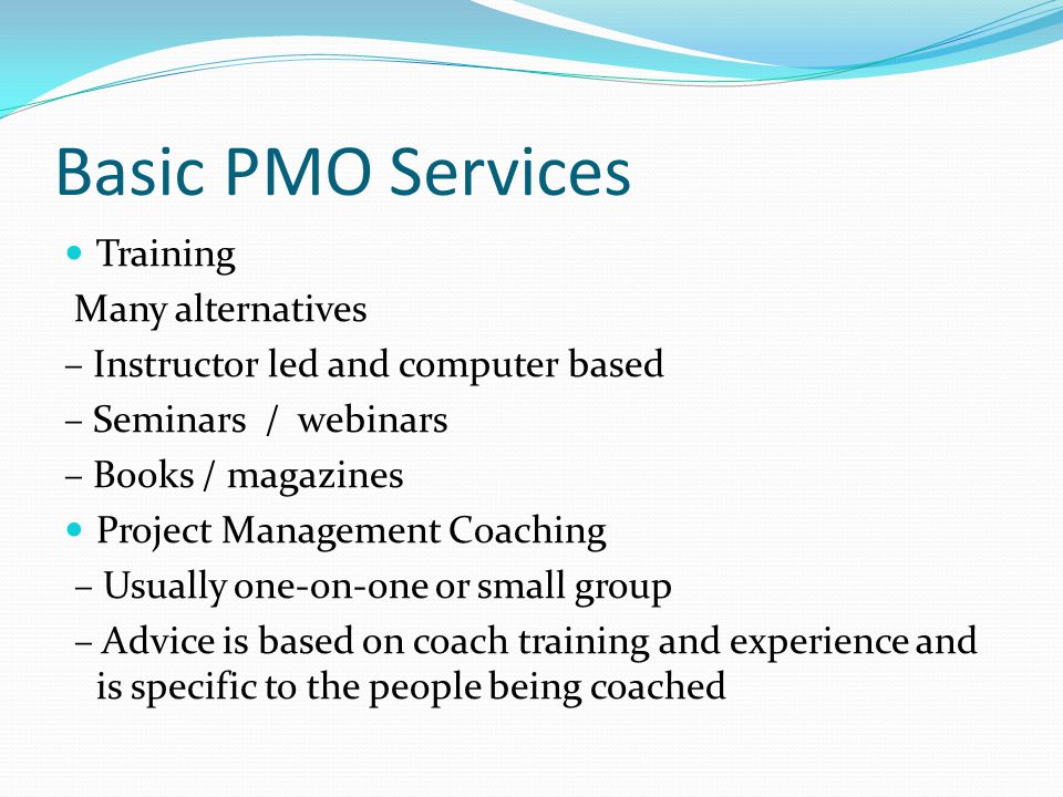 Basic PMO Services Training Many alternatives