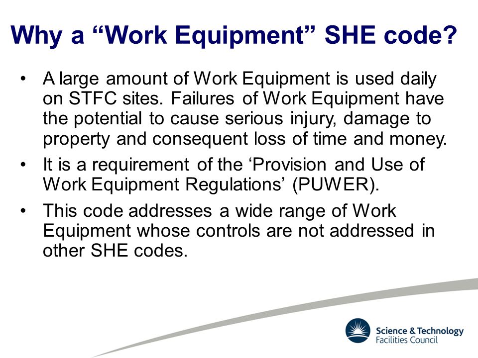 Why a Work Equipment SHE code